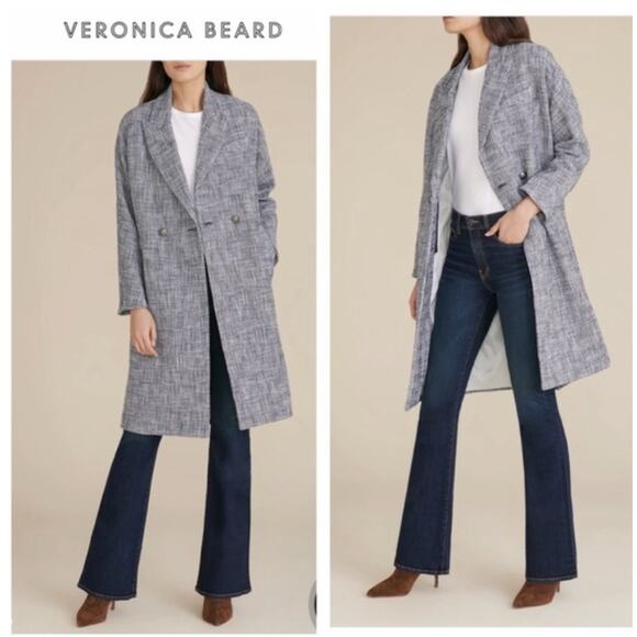 Veronica Beard Fiona Plaid Trench Dickey Blazer Coat Tweed Oversized Long sz XS - Picture 1 of 16